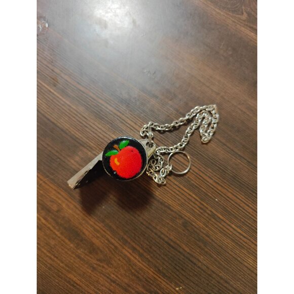Vintage Whistle Keychain Enamel Apple Strawberry Design Silver Chain Hong Kong - Picture 2 of 6